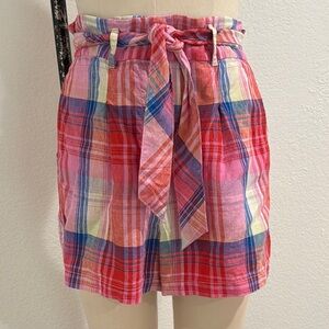 C&C Linen Plaid Women's Shorts with Tie Waist